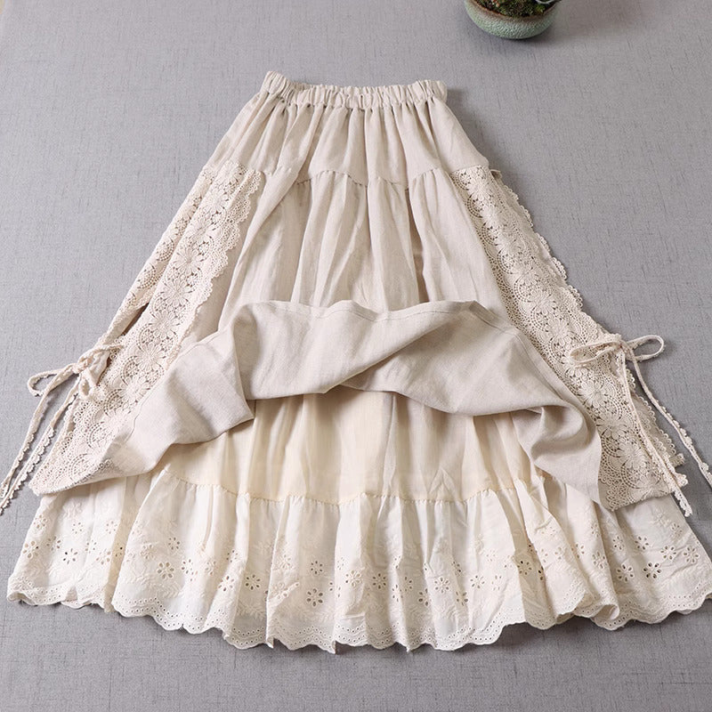 Mori kei Lace Stitched Cotton Skirt