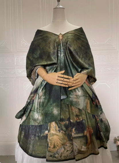 Vintage Oil Painting Print Princess Dress