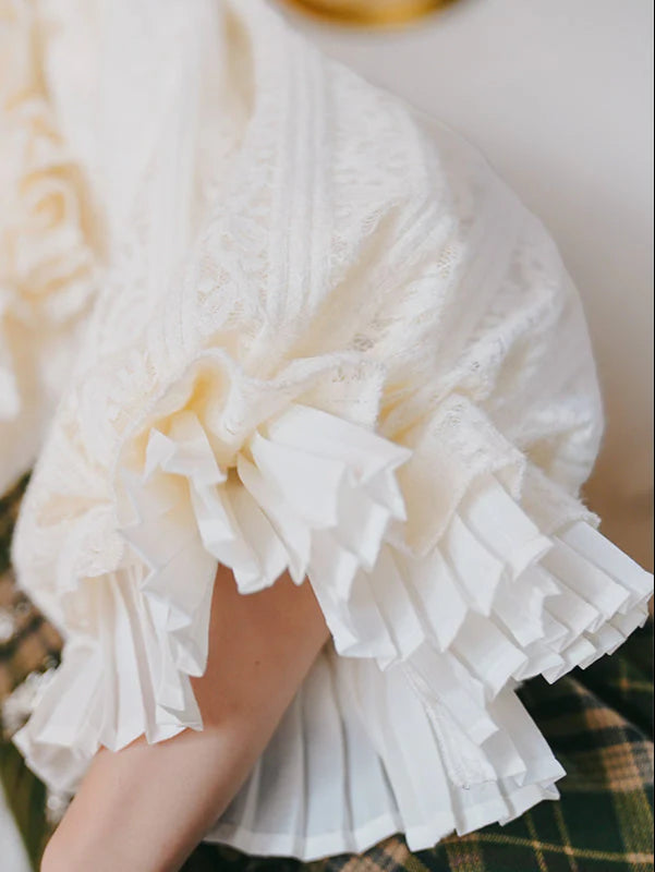 Light Academia Vintage Blouse & Plaid Skirt