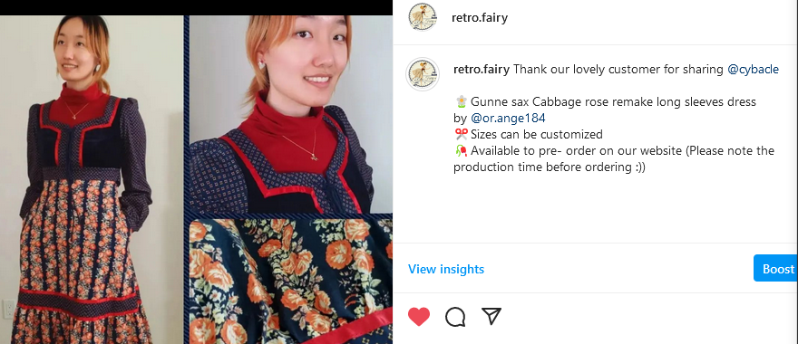 Handmade Gunne Sax Remake Cabbage Rose Long sleeves Dress