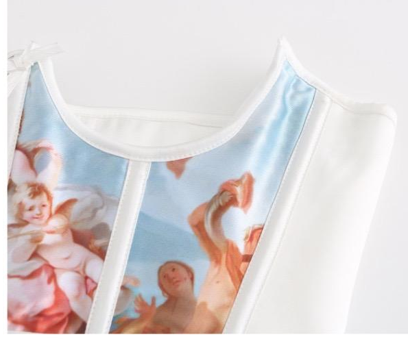Handmade Vintage Oil Painting Underbust Corset WaistBand