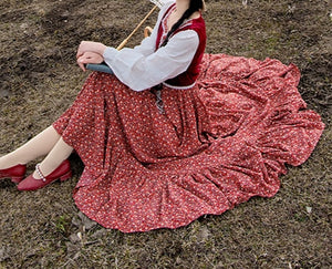 Gunne sax Style 70s Prairie Floral Velvet Stitched Dress