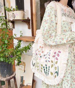 Cottagecore Embroidery Cotton Shoulder Bag