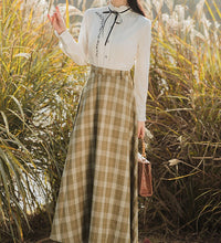 Load image into Gallery viewer, Retro Academia Plaid Blouse Vest Skirt Set
