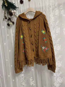 Cottagecore Embroidery Hooded Knit Cardigan
