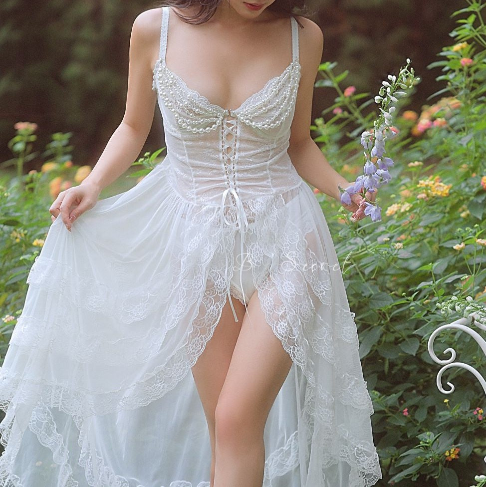 Vintage Remake Lace up Pearl Chain Lingerie Retro Fairy Vintage Remake Lace up Pearl Chain Lingerie Retro Fairy