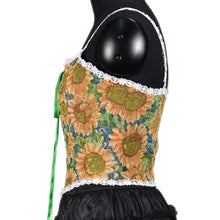 Load image into Gallery viewer, Retro Sunflower Print Lace up Corset
