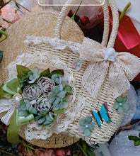 Load image into Gallery viewer, Handmade Cottagecore Flower Decor Straw Handbag Purse
