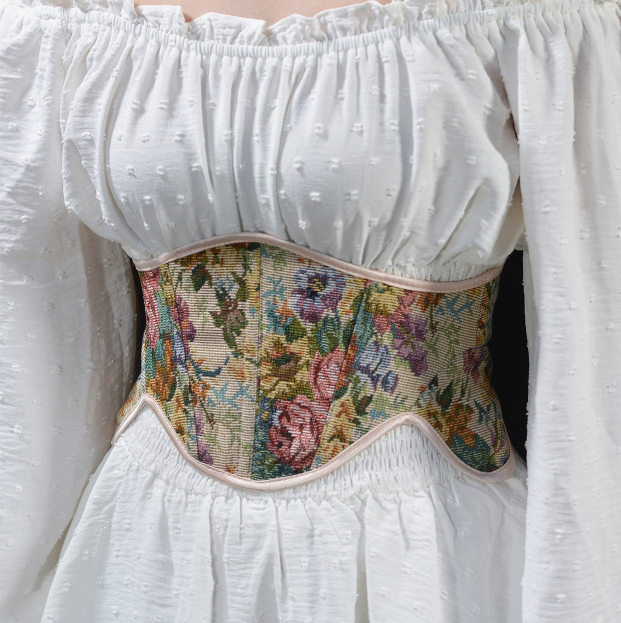 Vintage Remake Floral Underbust Corset Waist band S / Black