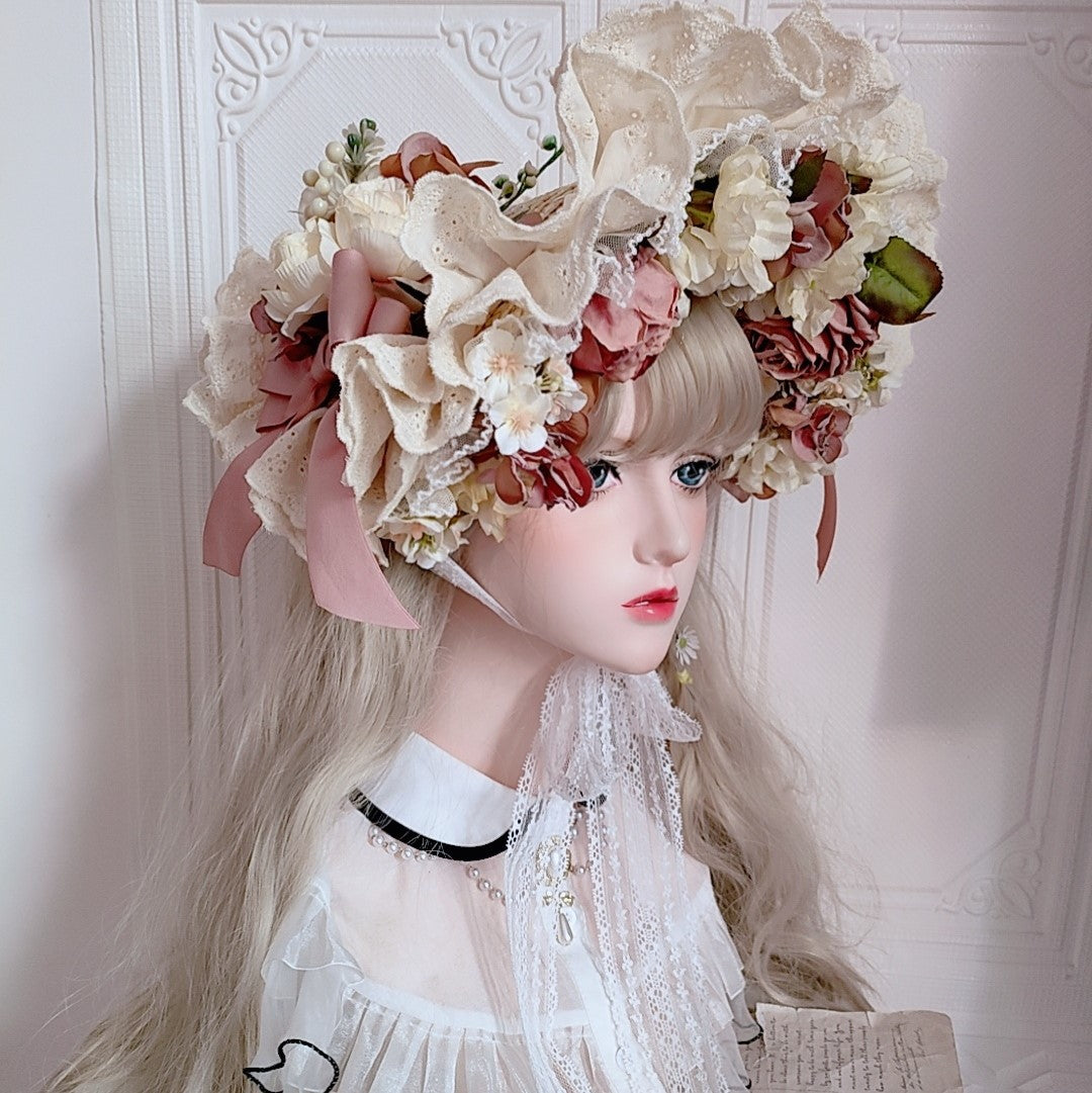 Handmade Vintage Straw Flower Bonnet Straw Hat – Retro Fairy display picture 2