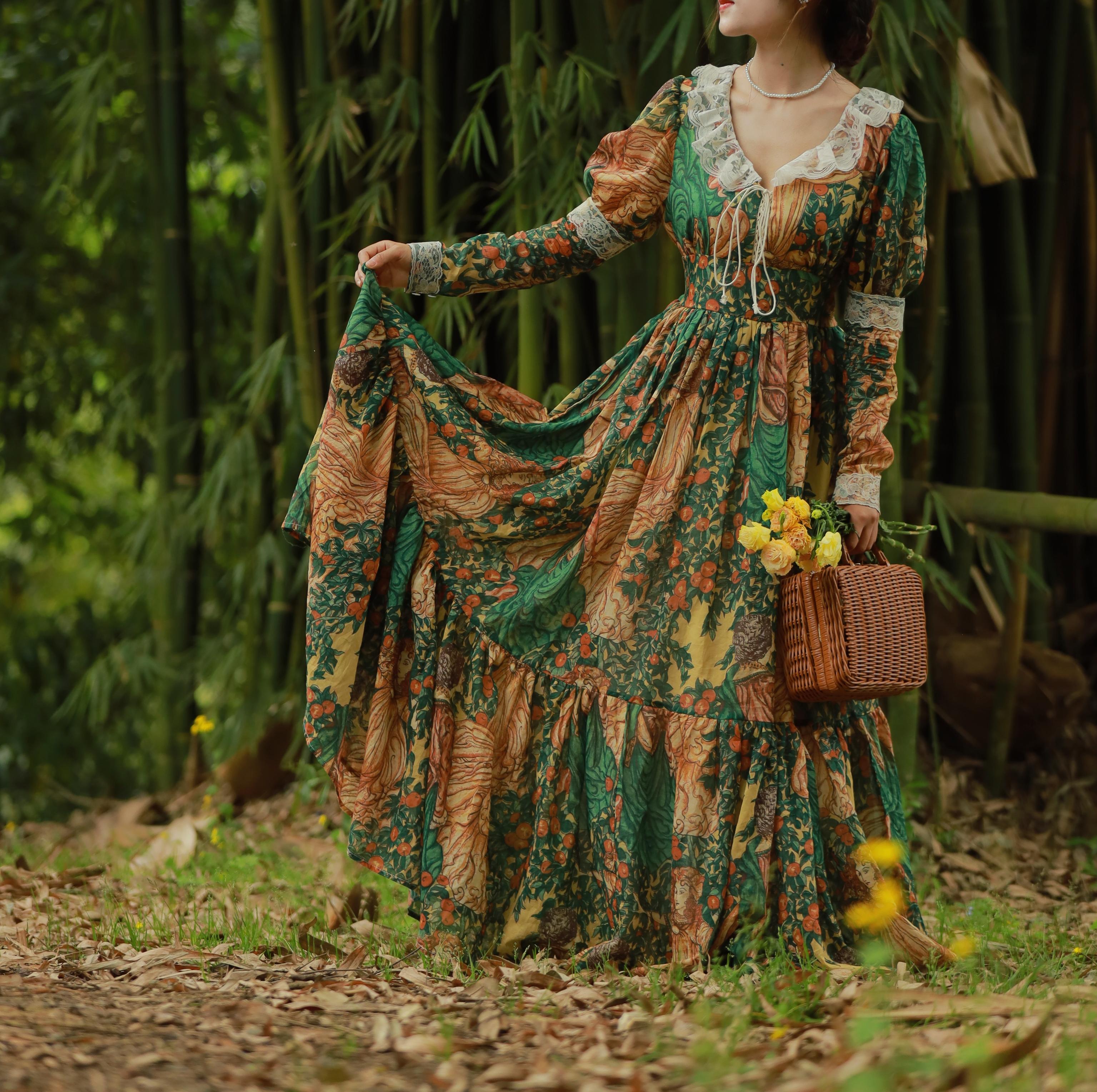 70's style prom dresses Gunne Sax Reproduction 70s Adam Eve Print Dress – Retro Fairy