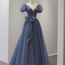 Load image into Gallery viewer, Retro Princess Puff Sleeves Starry Blue Prom Evening Dress

