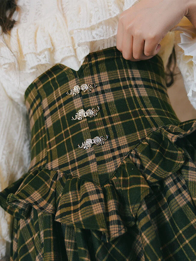 Light Academia Vintage Blouse & Plaid Skirt