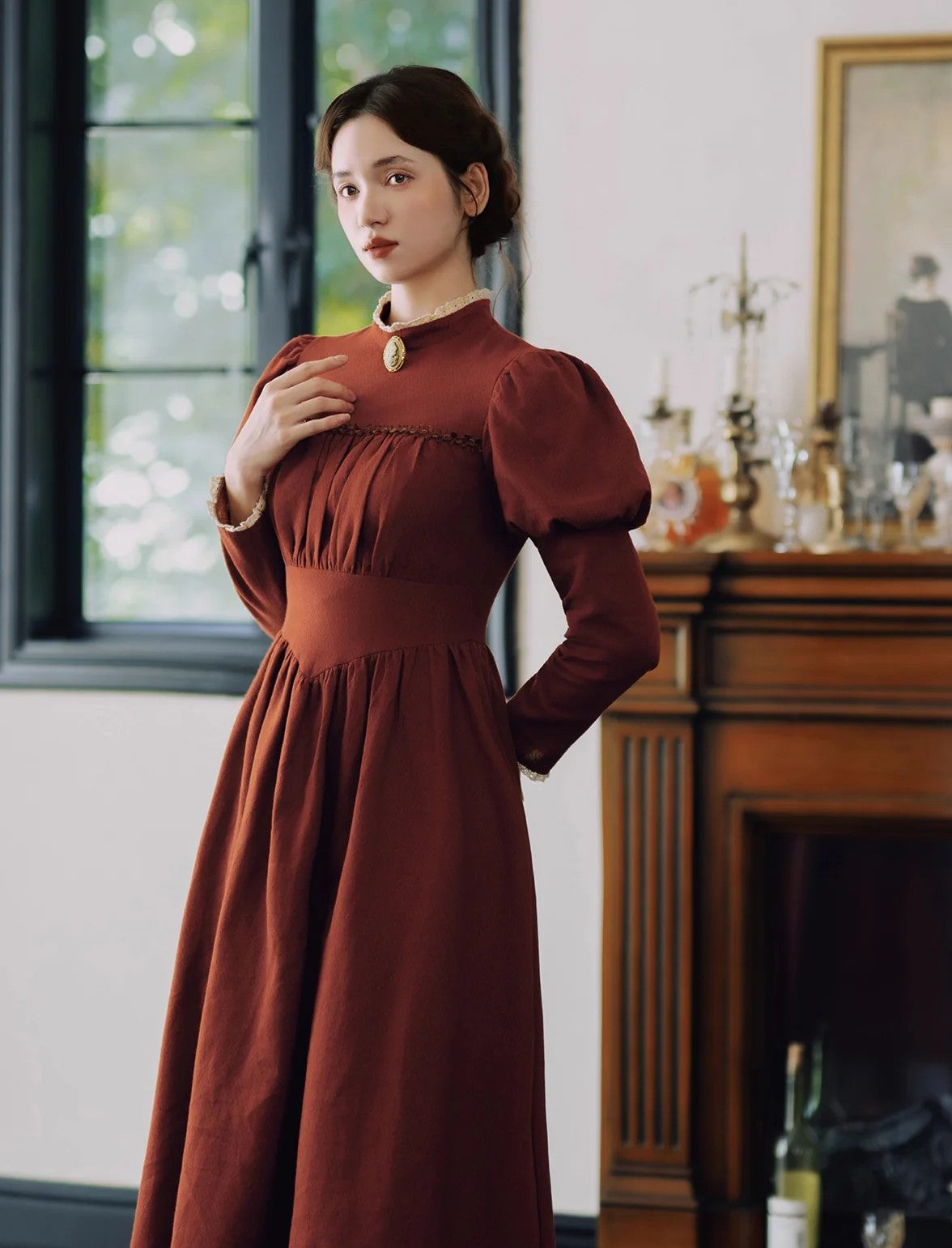 Period Drama Inspired Puff Sleeves Vintage Dress