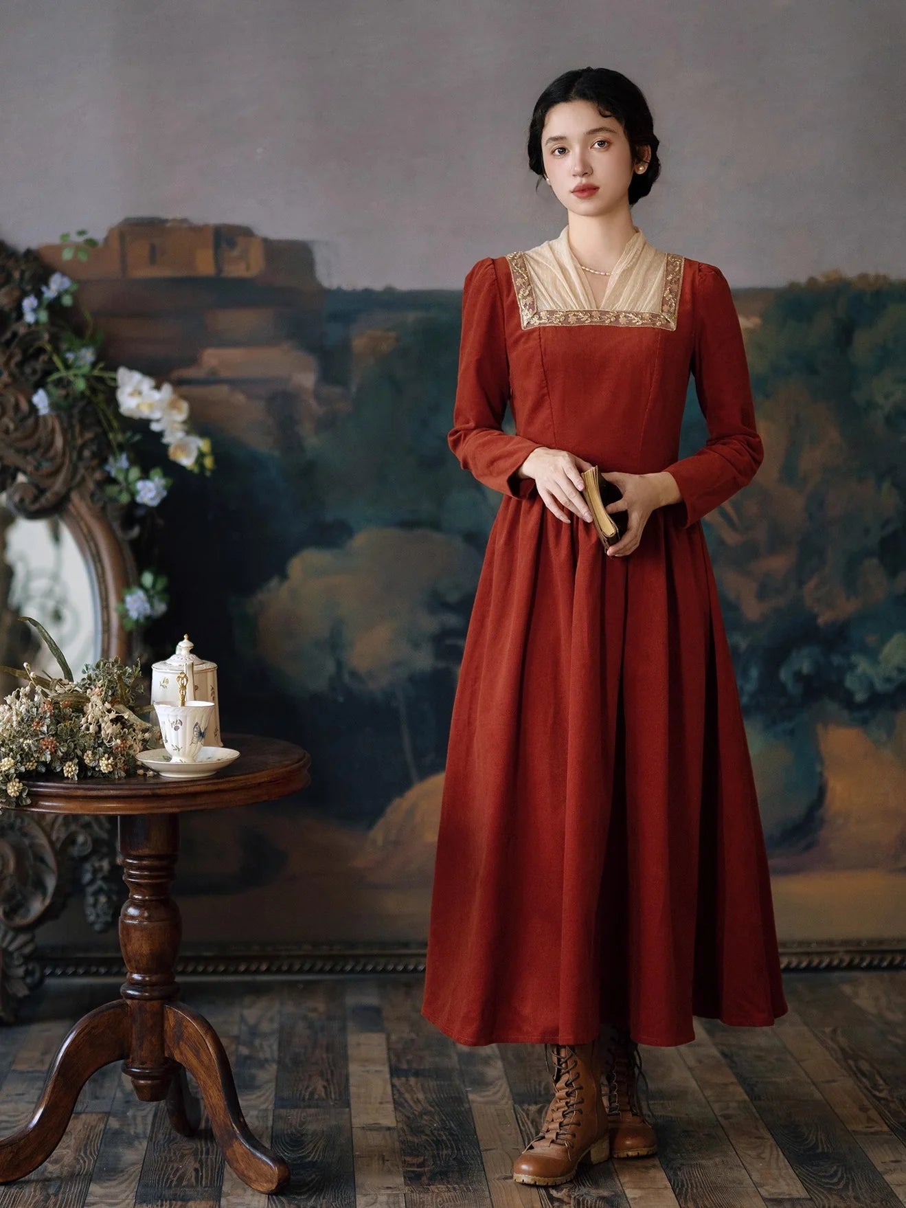 red collar dress Rust Red 3/4 sleeve half collar dress Classy Closet by Drea