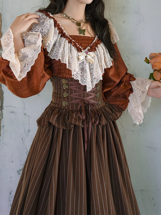 Renaissance Style Lace Ruffled Blouse & Skirt