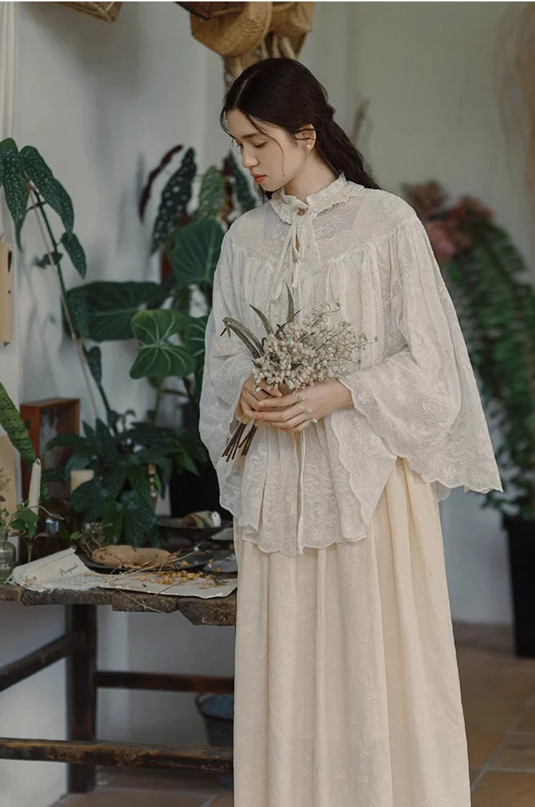 Cottagecore Embroidered Lace Cape Top