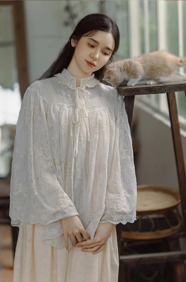 Cottagecore Embroidered Lace Cape Top