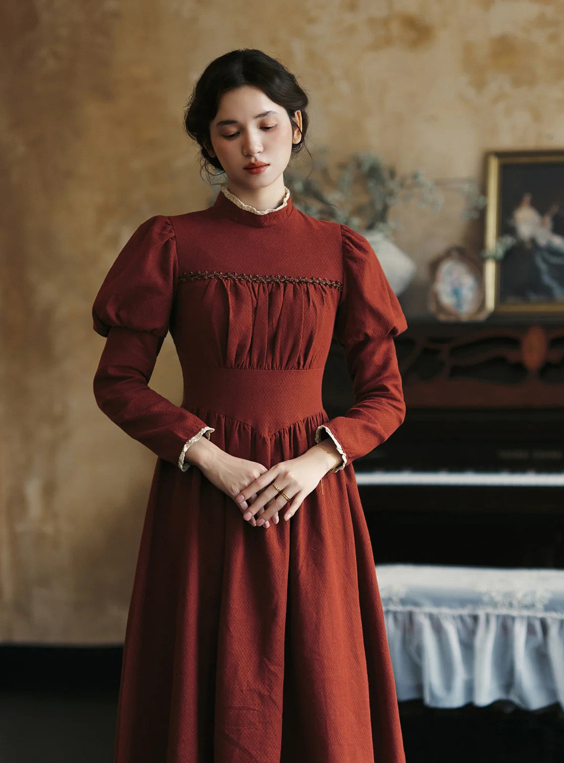 Period Drama Inspired Puff Sleeves Vintage Dress