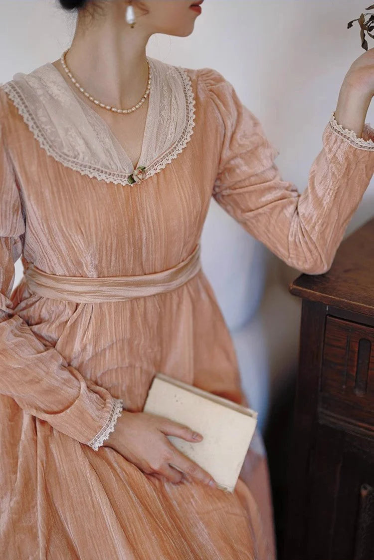 Regency Style Puff Sleeves Dress Pink / L I Retro Fairy Regency Style Puff Sleeves Dress Pink / L I Retro Fairy