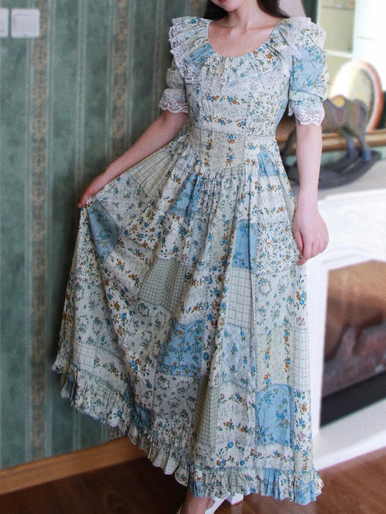 pastel cotton dress Diaz Pastel Green Printed Cotton Dress XL