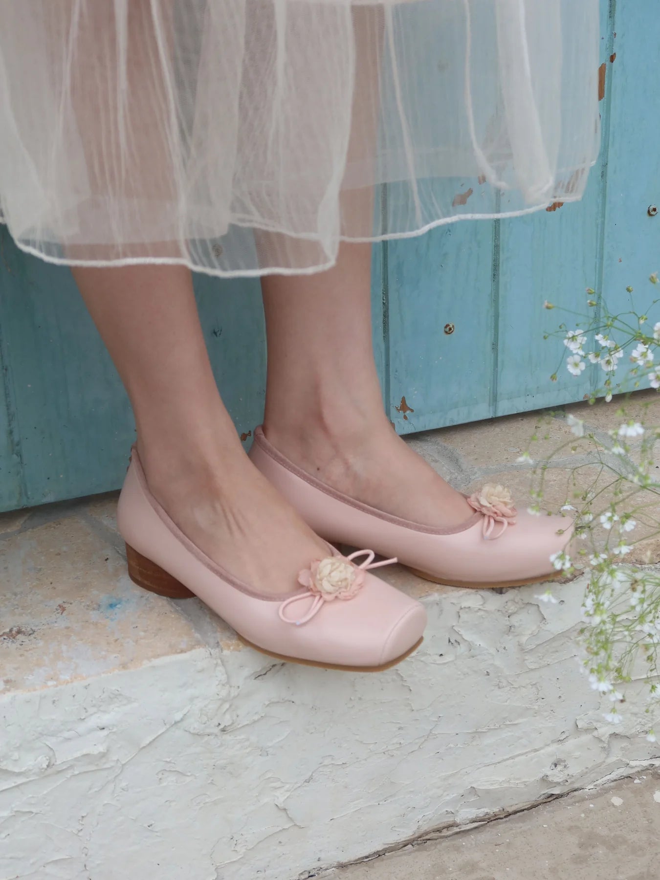 Balletcore Square Toe Floral Shoes