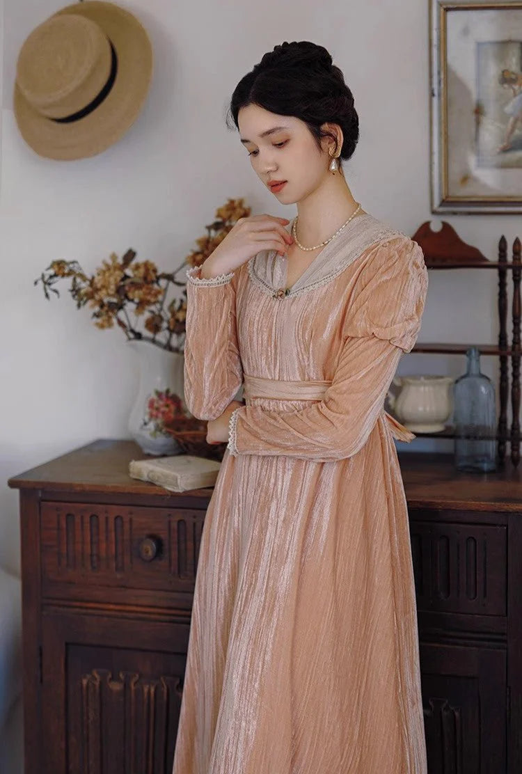 Regency Style Puff Sleeves Dress Pink / L I Retro Fairy Regency Style Puff Sleeves Dress Pink / L I Retro Fairy