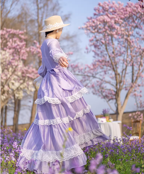 Gunne Sax Style Violet Lace Patchwork Swing Dress