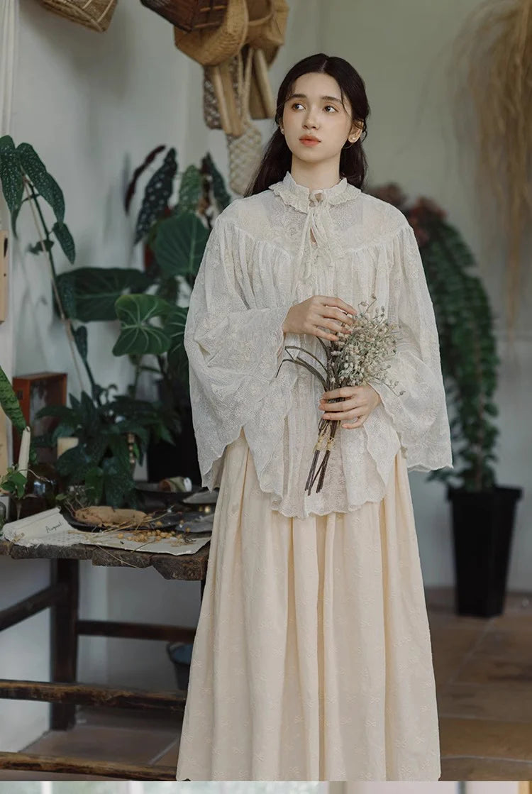 Cottagecore Embroidered Lace Cape Top
