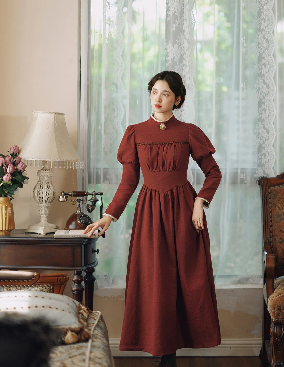 Period Drama Inspired Puff Sleeves Vintage Dress