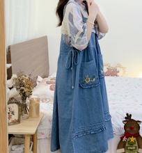 Load image into Gallery viewer, Cottagecore Embroidery Denim Pinafore Dress
