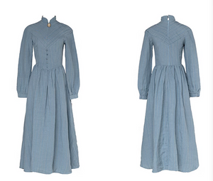 1900S Edwardian Stand Collar Blue Dress