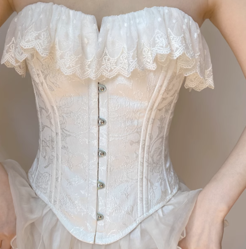 Handmade Vintage remake Jacquard Lace up Corset Top Skirt Set – Retro Fairy