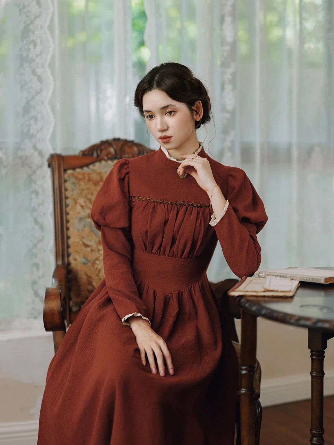 Period Drama Inspired Puff Sleeves Vintage Dress