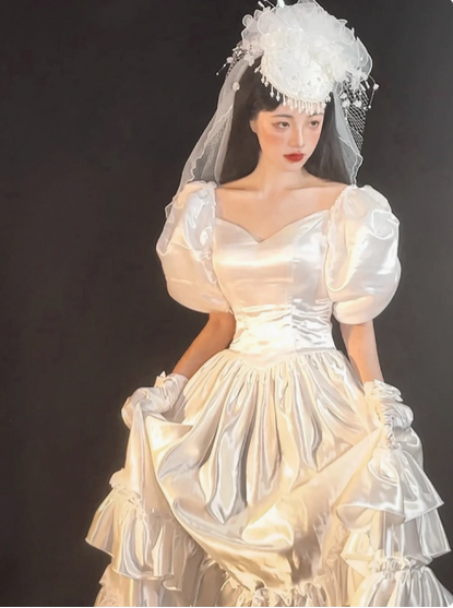 Vintage Remake Puff Sleeves Wedding Gown Dress I Retro Fairy Vintage Remake Puff Sleeves Wedding Gown Dress I Retro Fairy