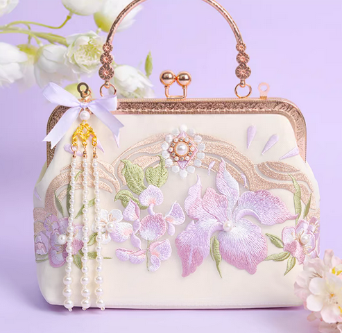 Cottagecore Embroidery Pearl Chain Hand Bag