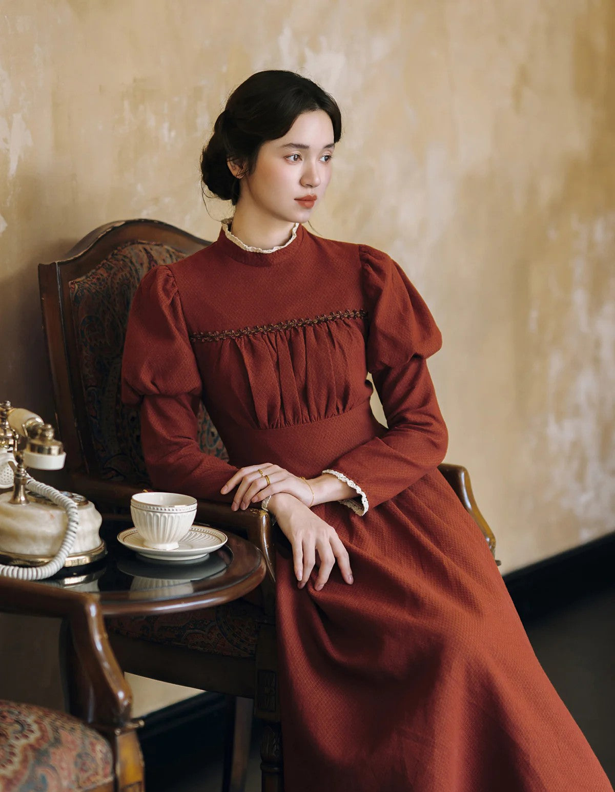 Period Drama Inspired Puff Sleeves Vintage Dress