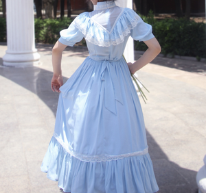 Gunne sax Style 70s Blue Prarie Short Sleeves Dress