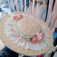 Load image into Gallery viewer, Handmade Vintage Straw Flower Bonnet Straw Hat
