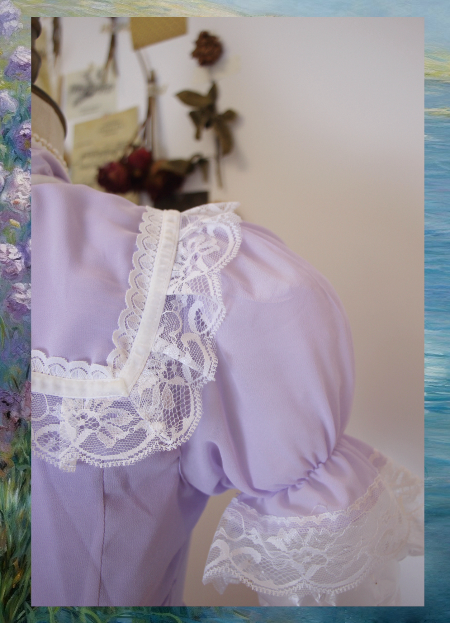 Vintage 70s Gunne sax Style V Neck Puff Sleeves Dress