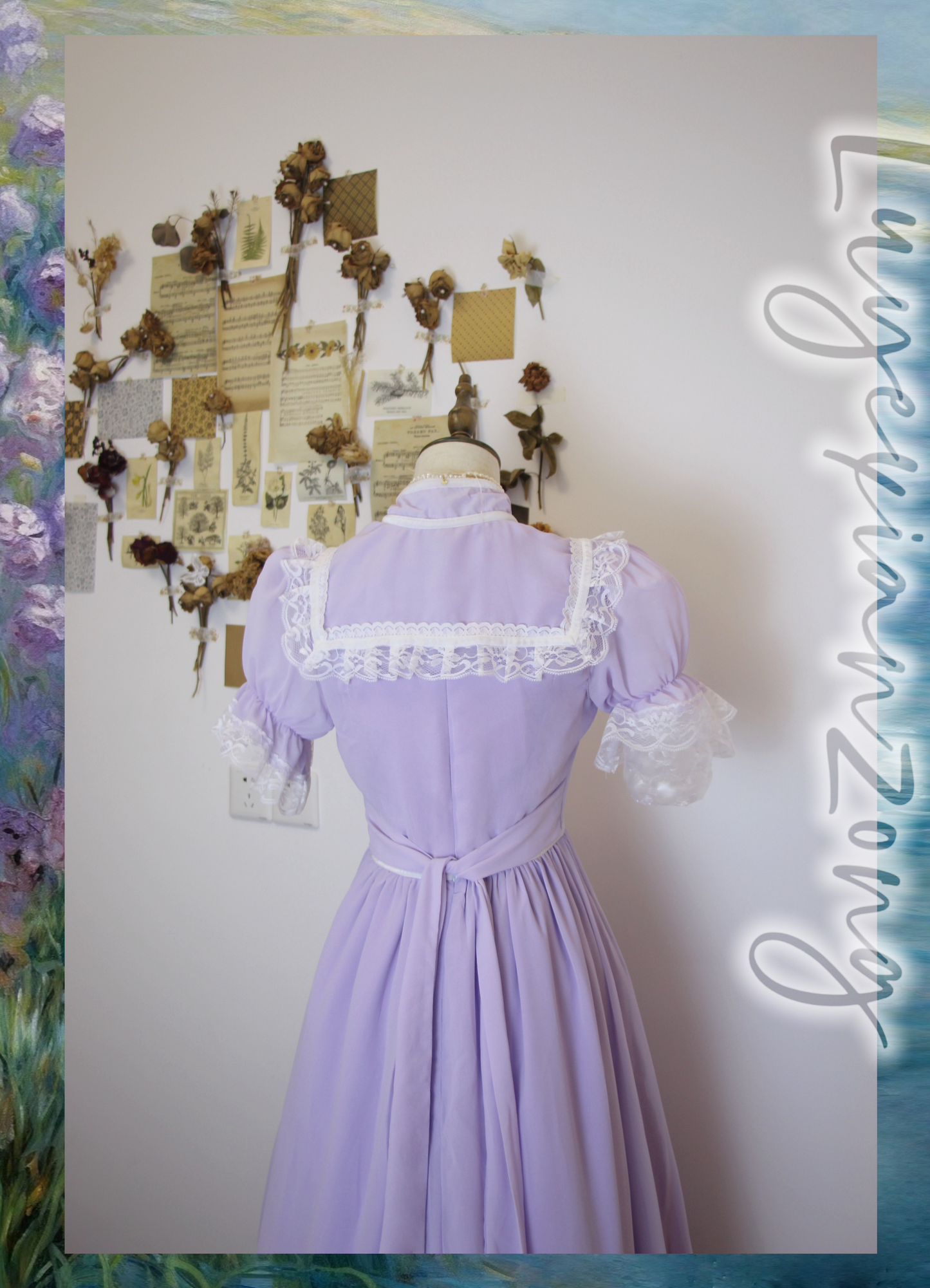 Vintage 70s Gunne sax Style V Neck Puff Sleeves Dress