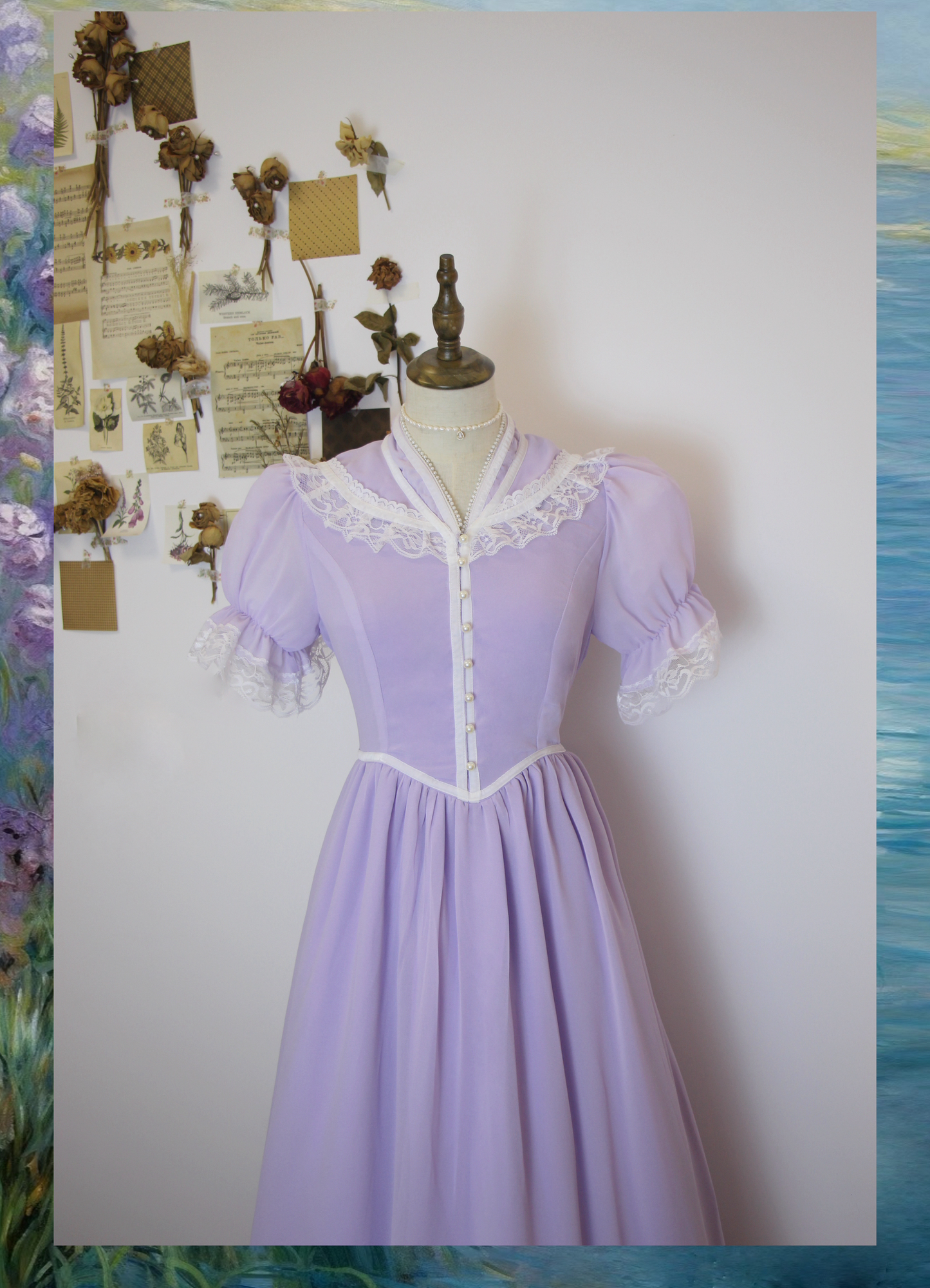 Vintage 70s Gunne sax Style V Neck Puff Sleeves Dress