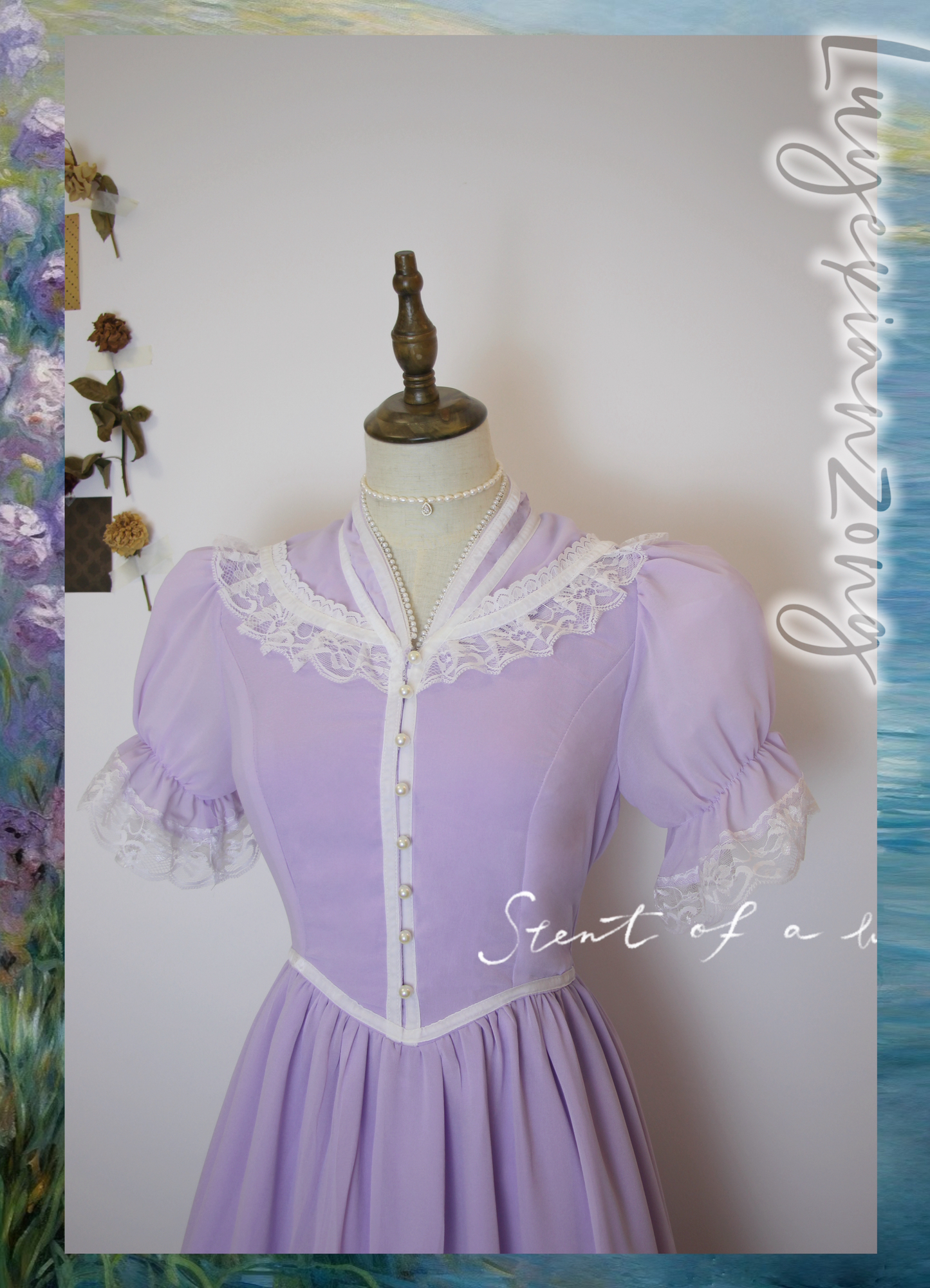 Vintage 70s Gunne sax Style V Neck Puff Sleeves Dress