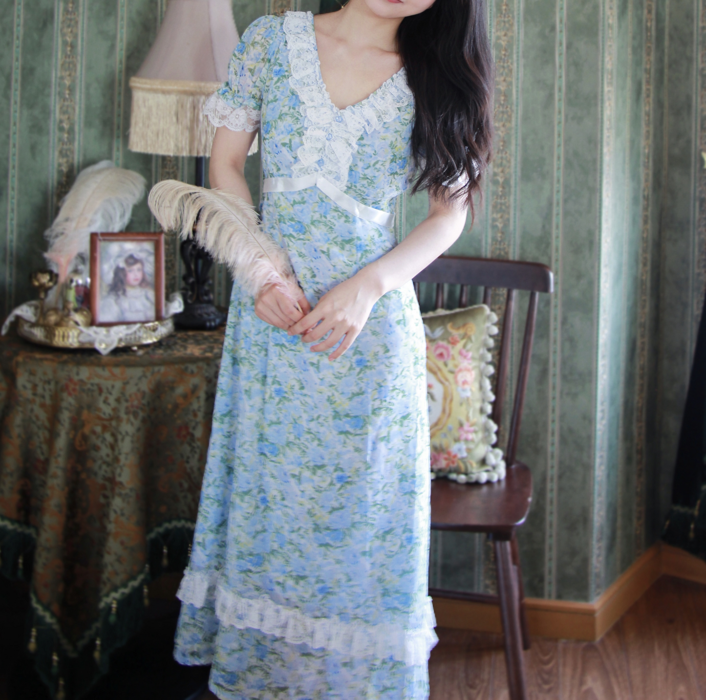 Vintage Remake Floral Regency Dress Customize size I Retro Fairy Vintage Remake Floral Regency Dress Customize size I Retro Fairy