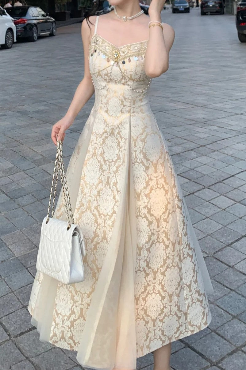 Baroque Style Studded Slip Dress & Cardigan