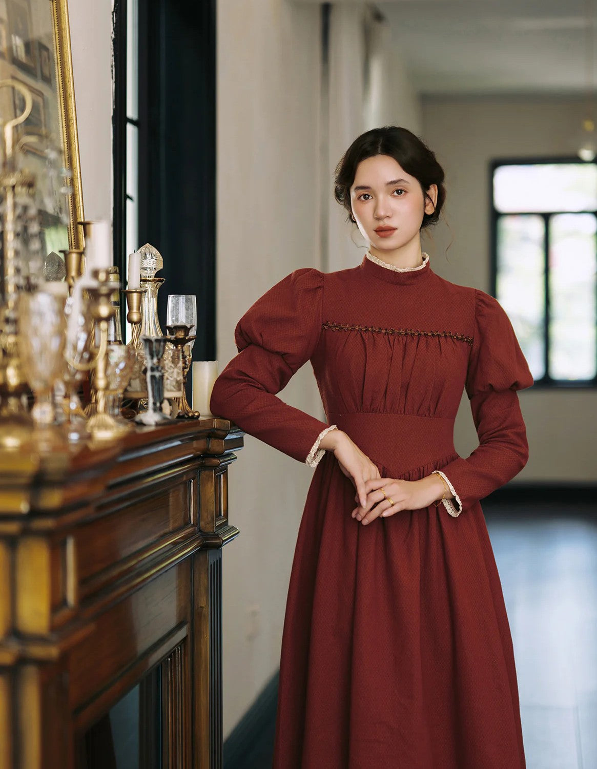 Period Drama Inspired Puff Sleeves Vintage Dress