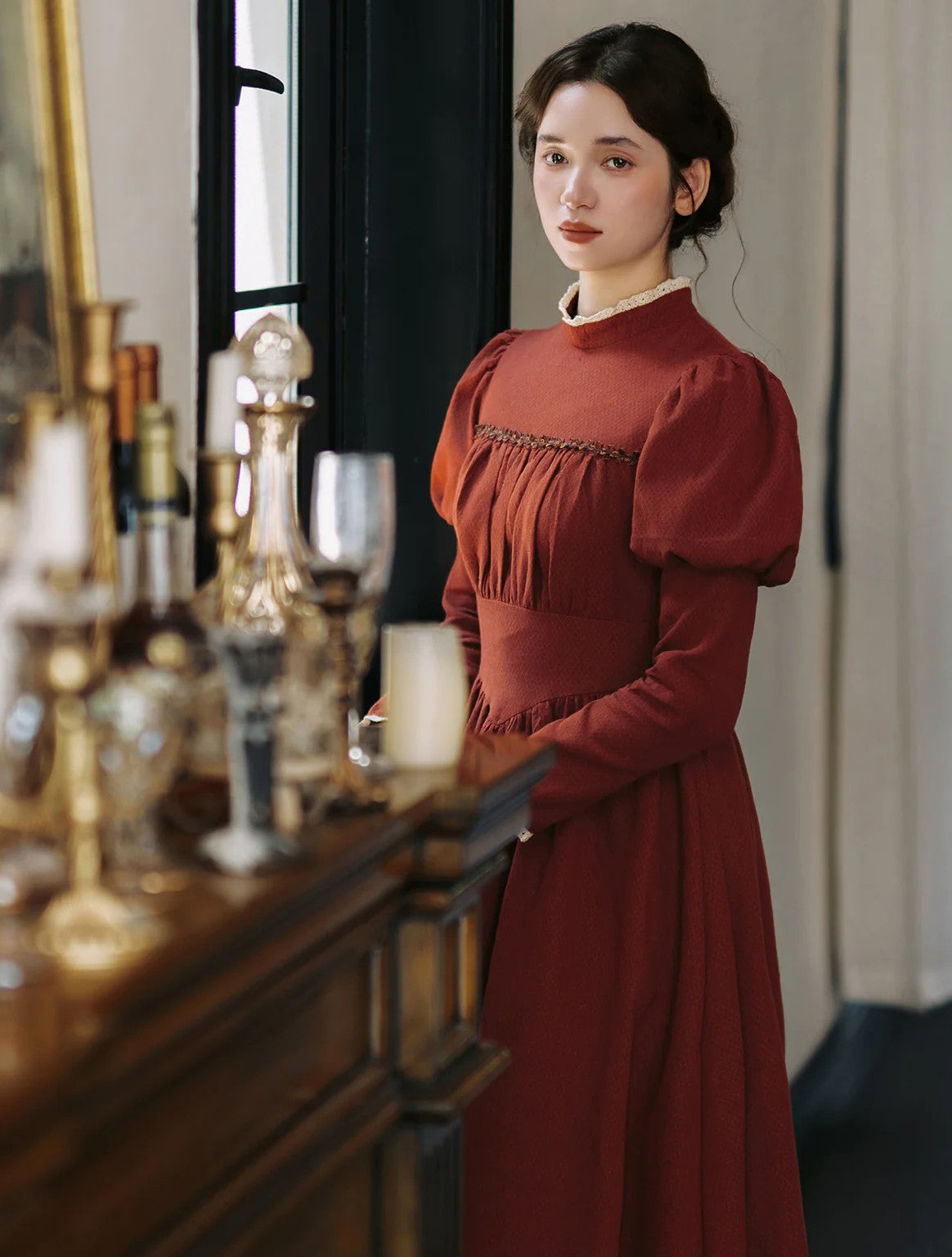 Period Drama Inspired Puff Sleeves Vintage Dress