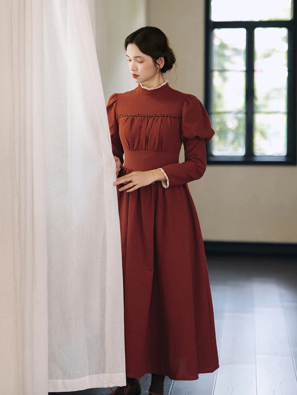 Period Drama Inspired Puff Sleeves Vintage Dress