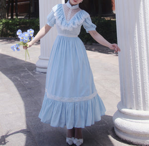 Gunne sax Style 70s Blue Prarie Short Sleeves Dress