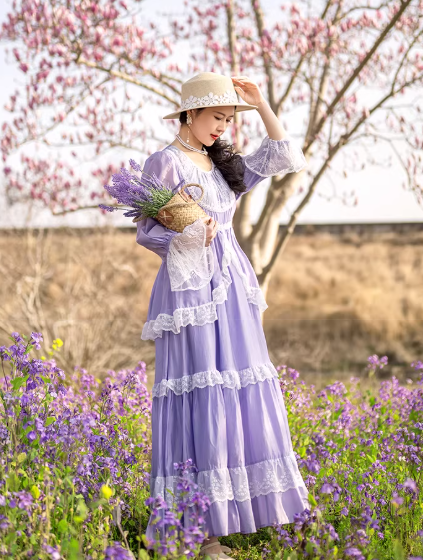 Gunne Sax Style Violet Lace Patchwork Swing Dress